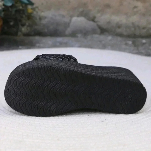 Women's Weave Striped Checkered Slip-On High-Heeled Sandals, Peep Toe Black - Picture 6 of 7